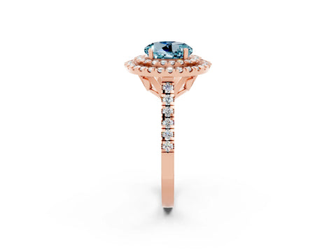 Rose gold Double Halo Round Cut Aquamarine Pavé Band with Four-Prong Setting_2
