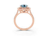 Rose gold Double Halo Round Cut Aquamarine Pavé Band with Four-Prong Setting_3