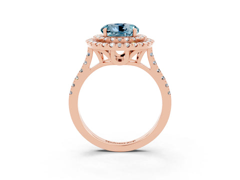 Rose gold Double Halo Round Cut Aquamarine Pavé Band with Four-Prong Setting_3