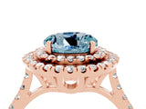 Rose gold Double Halo Round Cut Aquamarine Pavé Band with Four-Prong Setting_4