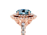 Rose gold Double Halo Round Cut Aquamarine Pavé Band with Four-Prong Setting_5