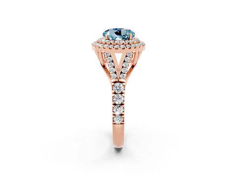 Rose gold Double Halo Round Cut Aquamarine Split Shank Engagement Ring with Four-Prong Setting_2