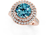 Rose gold Double Halo Round Cut Blue Topaz Pavé Band with Four-Prong Setting_1