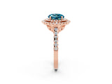 Rose gold Double Halo Round Cut Blue Topaz Pavé Band with Four-Prong Setting_2