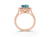 Rose gold Double Halo Round Cut Blue Topaz Pavé Band with Four-Prong Setting_3