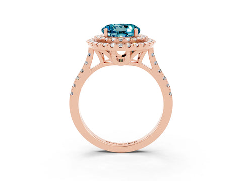 Rose gold Double Halo Round Cut Blue Topaz Pavé Band with Four-Prong Setting_3