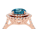Rose gold Double Halo Round Cut Blue Topaz Pavé Band with Four-Prong Setting_4