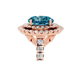 Rose gold Double Halo Round Cut Blue Topaz Pavé Band with Four-Prong Setting_5