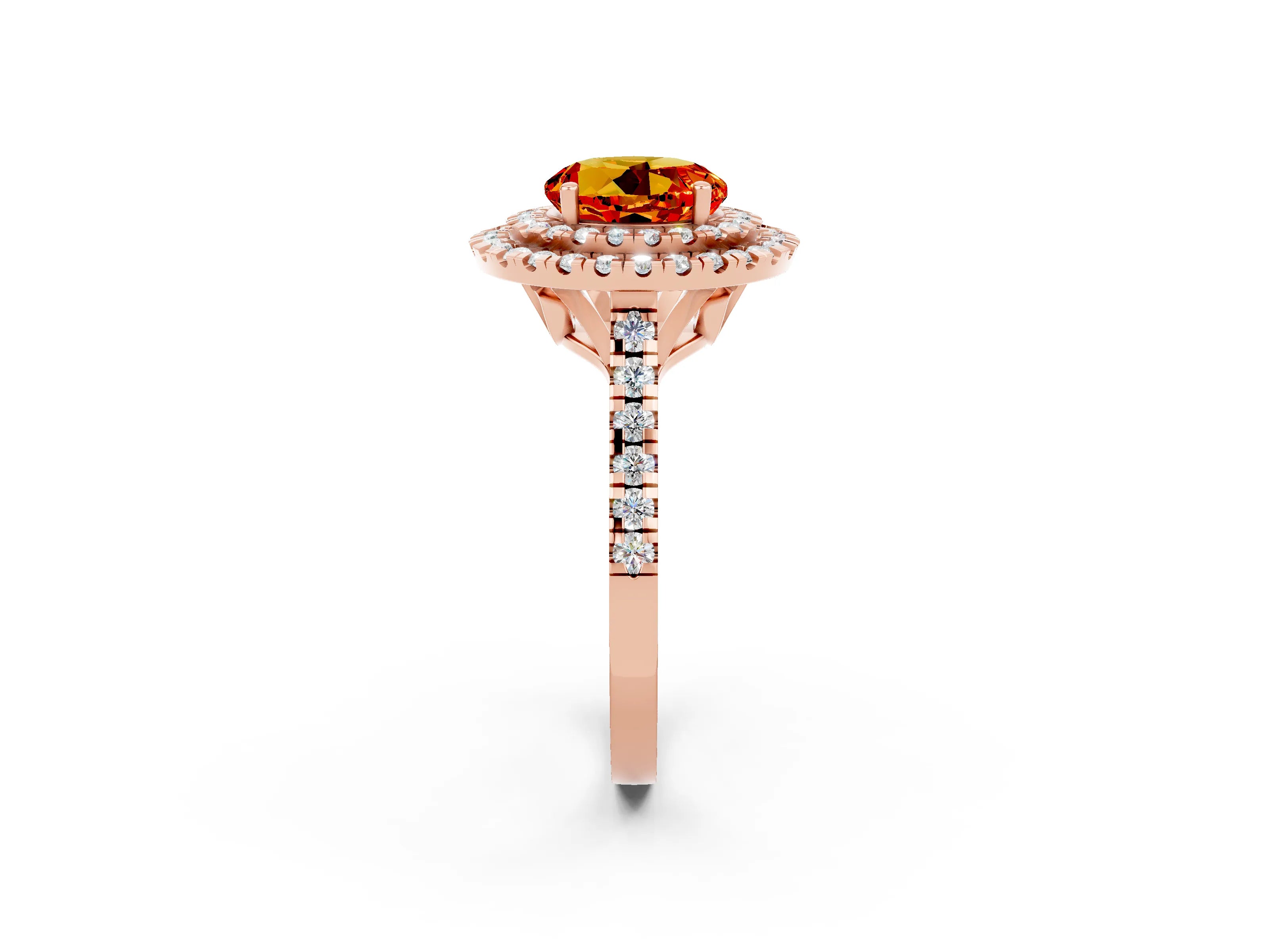 Rose gold Double Halo Round Cut Citrine Pavé Band with Four-Prong Setting_2