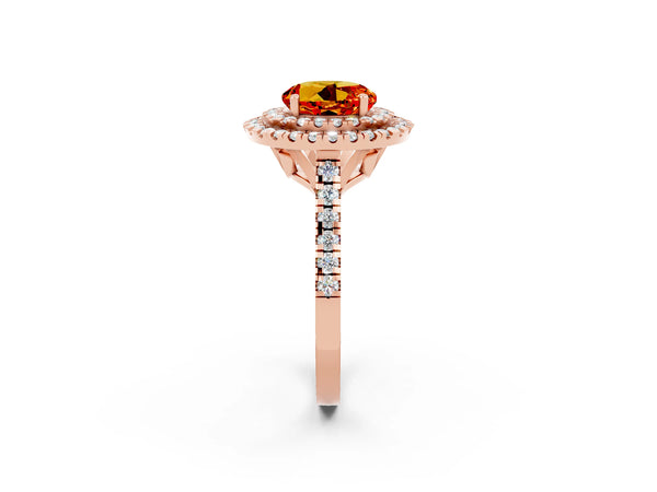 Rose gold Double Halo Round Cut Citrine Pavé Band with Four-Prong Setting