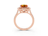 Rose gold Double Halo Round Cut Citrine Pavé Band with Four-Prong Setting_3