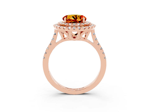 Rose gold Double Halo Round Cut Citrine Pavé Band with Four-Prong Setting_3