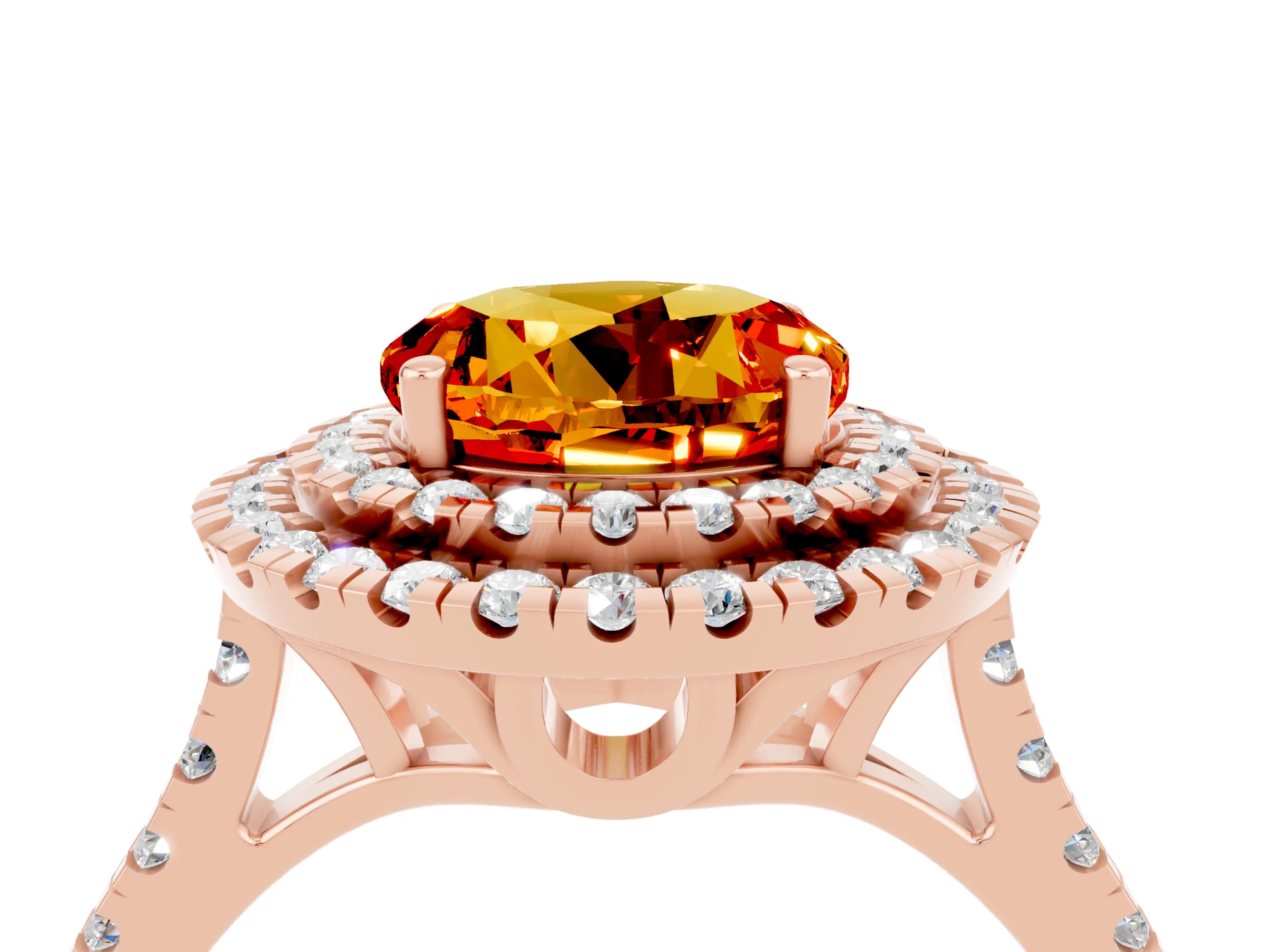 Rose gold Double Halo Round Cut Citrine Pavé Band with Four-Prong Setting_4