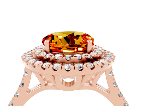 Rose gold Double Halo Round Cut Citrine Pavé Band with Four-Prong Setting_4