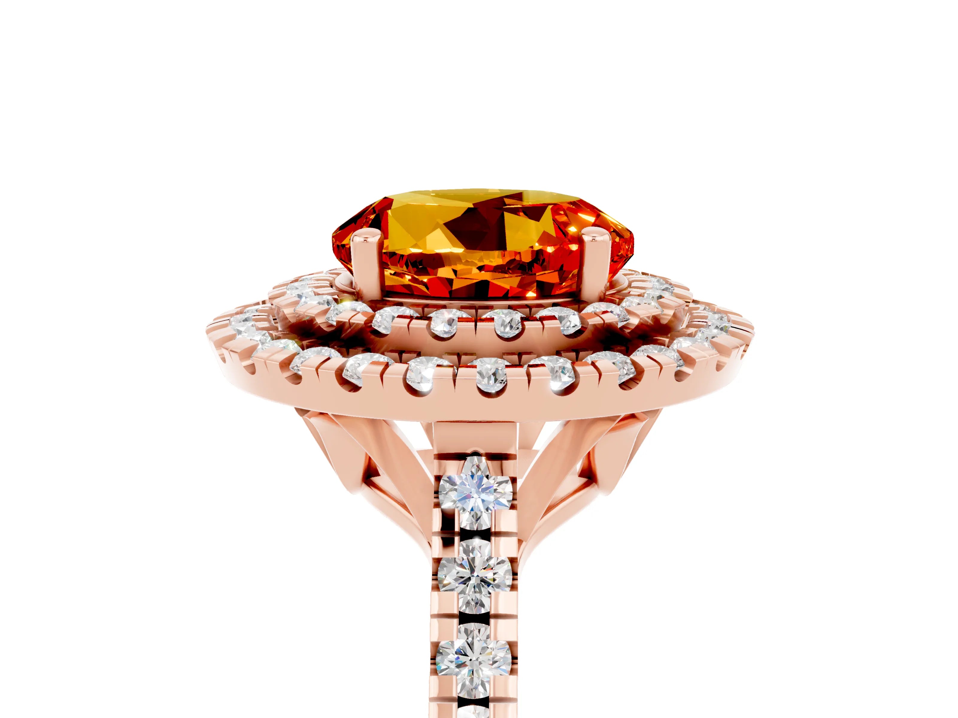 Rose gold Double Halo Round Cut Citrine Pavé Band with Four-Prong Setting_5