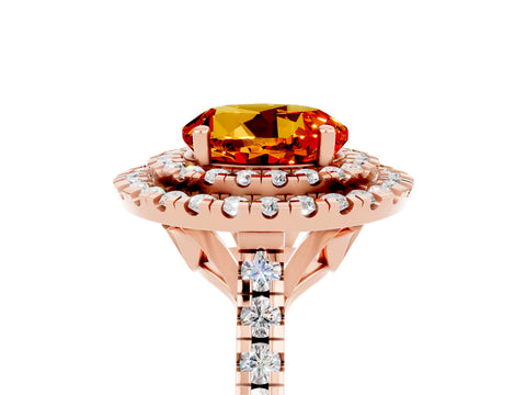 Rose gold Double Halo Round Cut Citrine Pavé Band with Four-Prong Setting_5