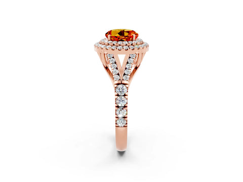 Rose gold Double Halo Round Cut Citrine Pavé Split Shank Ring with Prong Setting_2