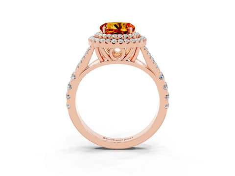 Rose gold Double Halo Round Cut Citrine Pavé Split Shank Ring with Prong Setting_3