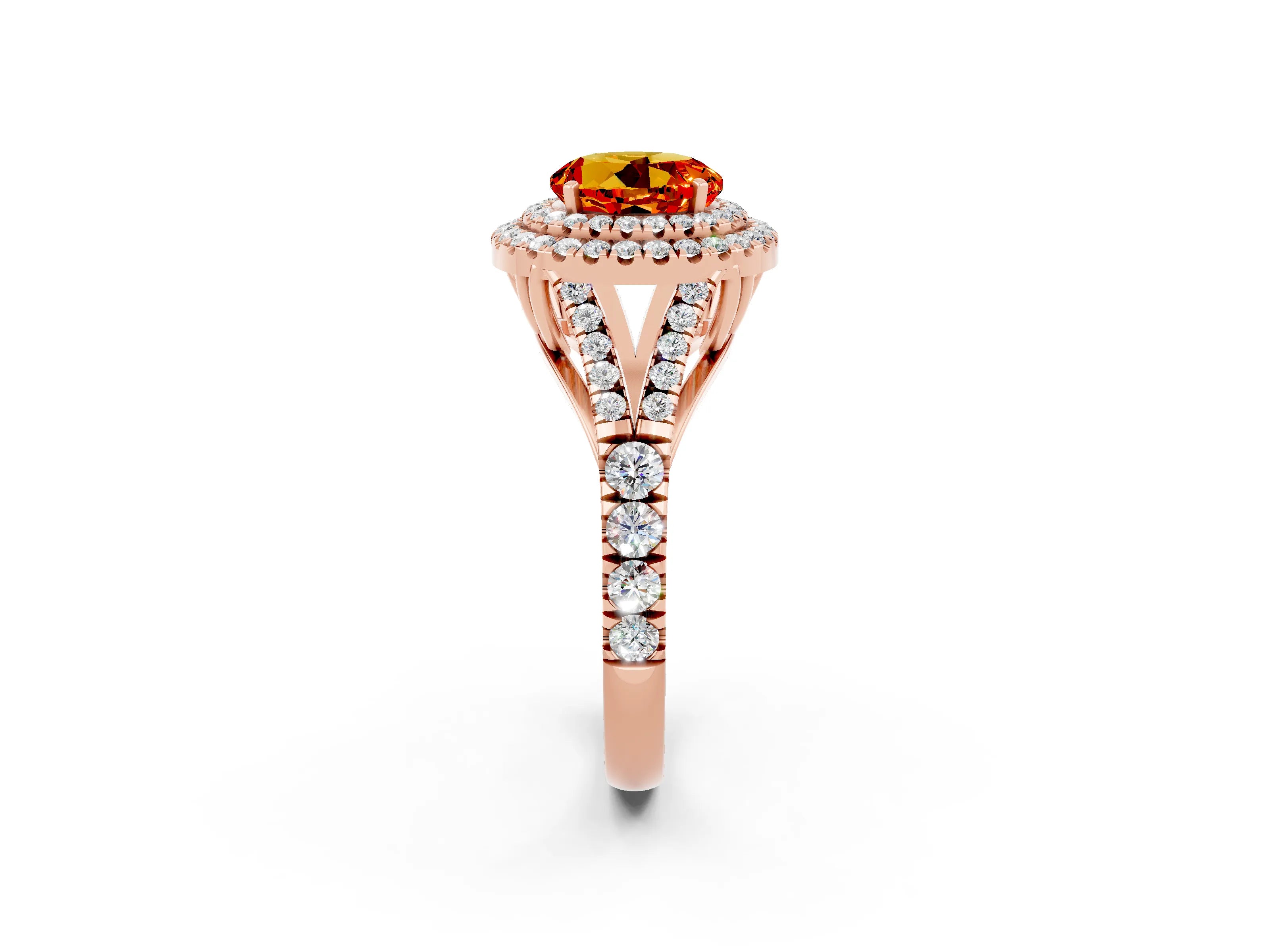 Rose gold Double Halo Round Cut Citrine Split Shank Engagement Ring with Four-Prong Setting_2