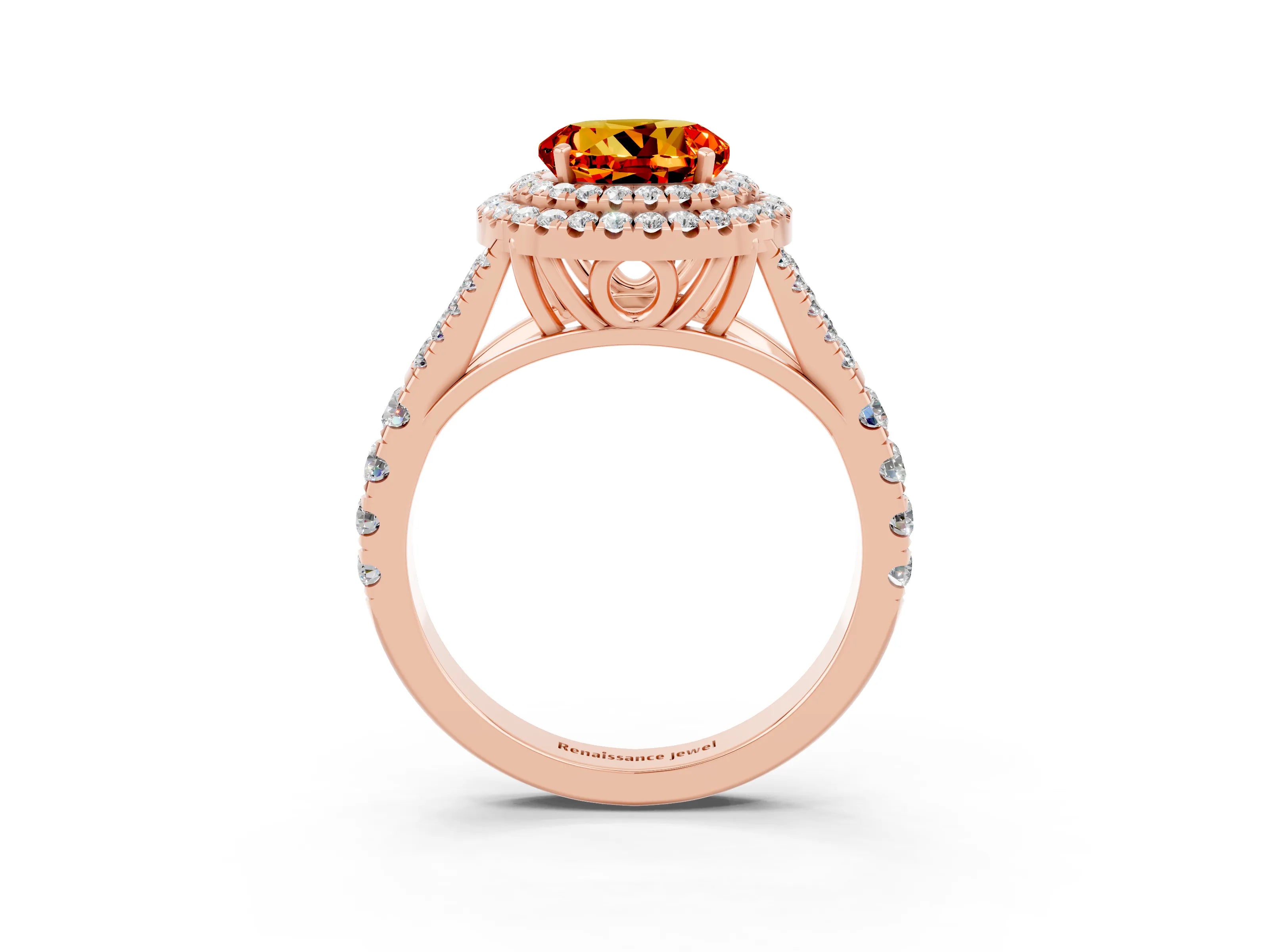 Rose gold Double Halo Round Cut Citrine Split Shank Engagement Ring with Four-Prong Setting_3