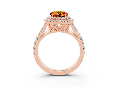 Rose gold Double Halo Round Cut Citrine Split Shank Engagement Ring with Four-Prong Setting_3