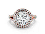 Rose gold Double Halo Round Cut Diamond Split Shank Engagement Ring with Four-Prong Setting_3