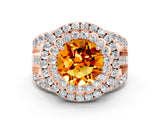 Rose gold Double Halo Round Cut Diamond Split Shank Pave Set Ring