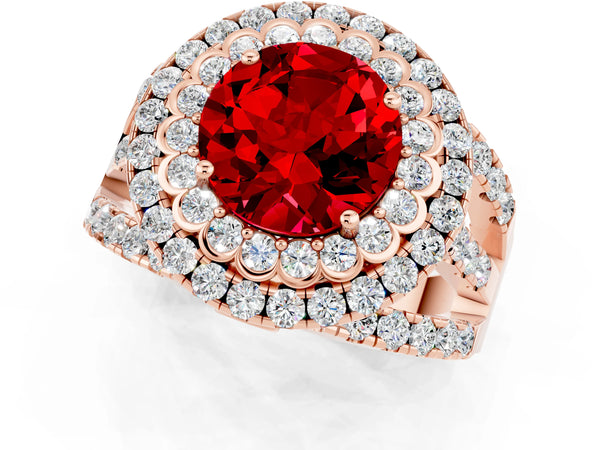Rose gold Double Halo Round Cut Diamond Split Shank Pave Set Ring