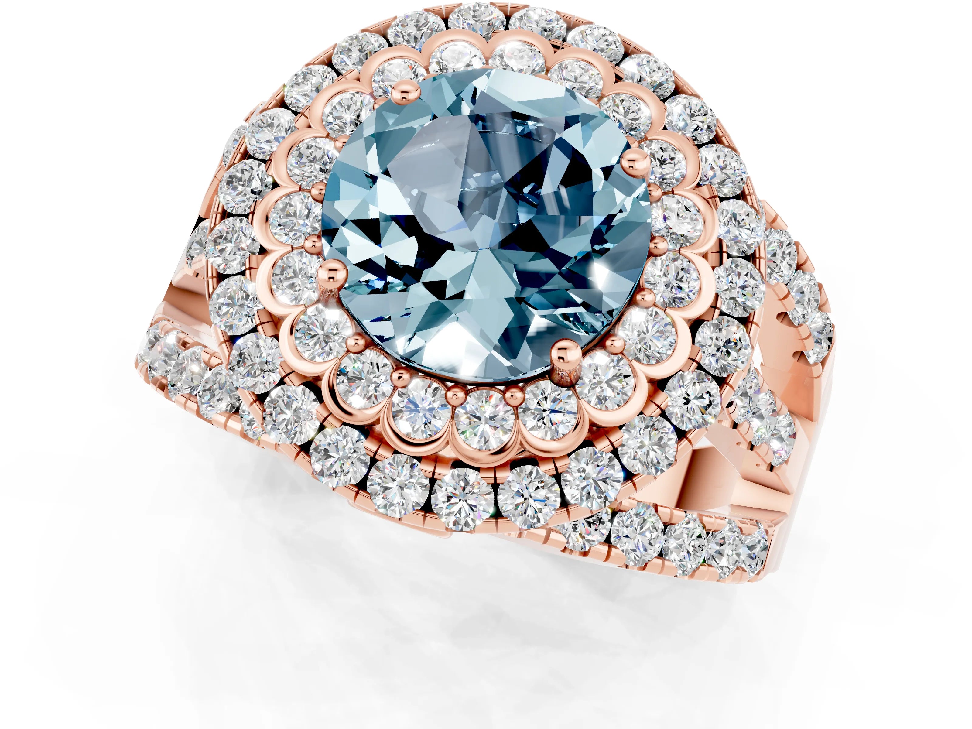 Rose gold Double Halo Round Cut Diamond Split Shank Pave Set Ring_1