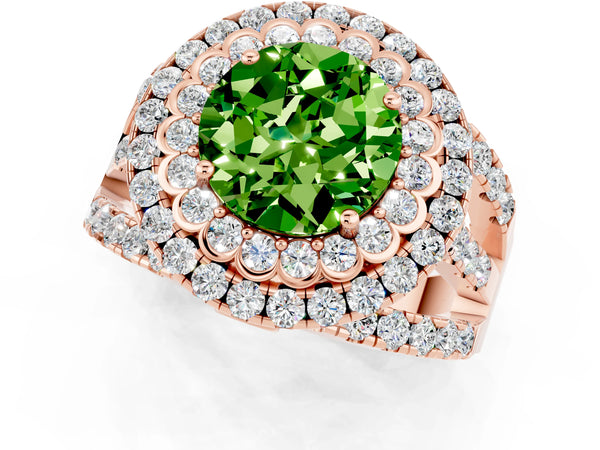 Rose gold Double Halo Round Cut Diamond Split Shank Pave Set Ring