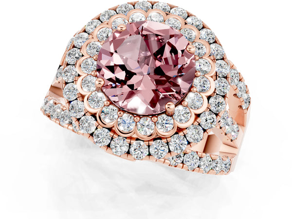 Rose gold Double Halo Round Cut Diamond Split Shank Pave Set Ring