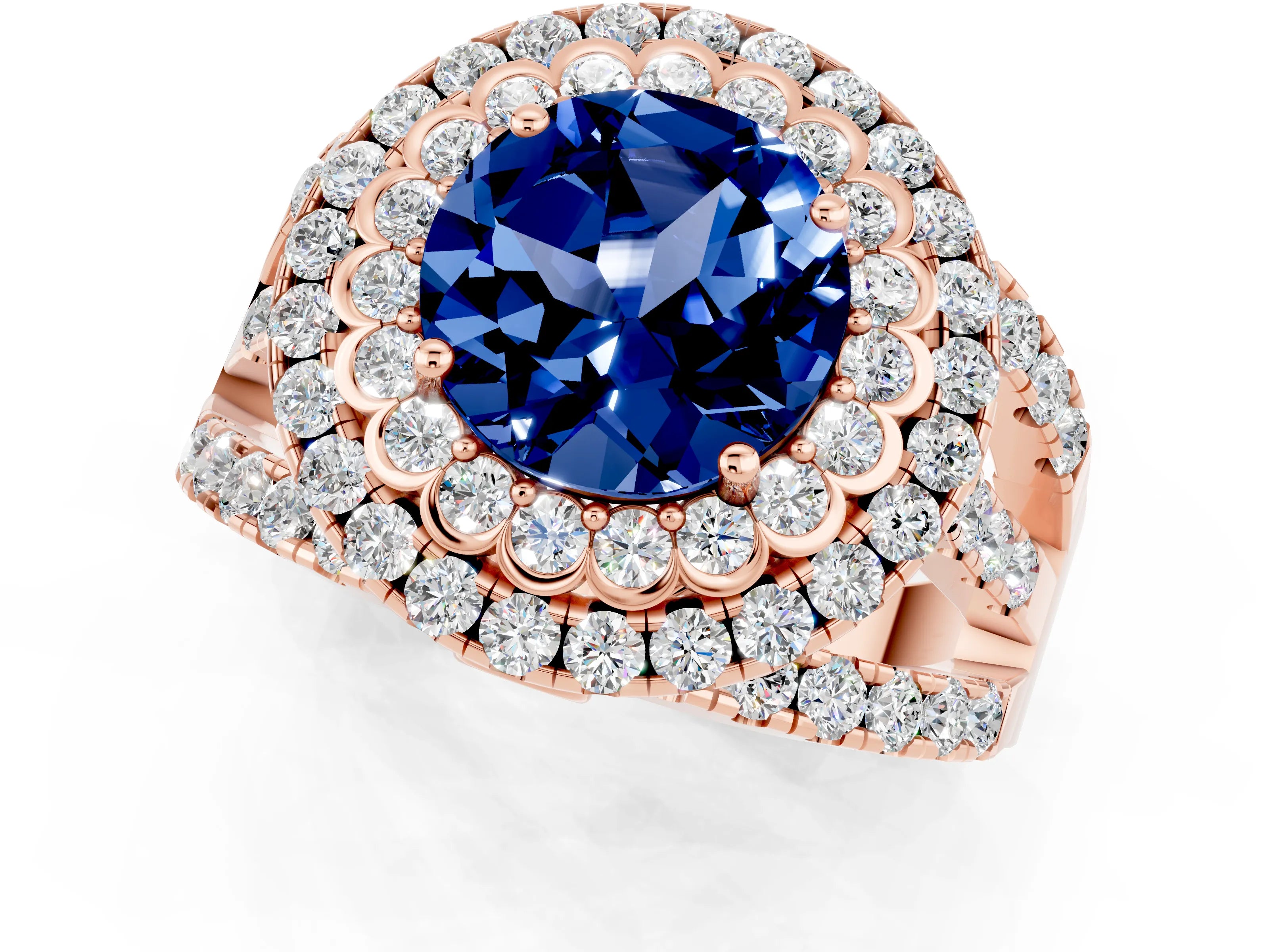 Rose gold Double Halo Round Cut Diamond Split Shank Pave Set Ring_1