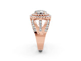Rose gold Double Halo Round Cut Diamond Split Shank Pave Set Ring_2