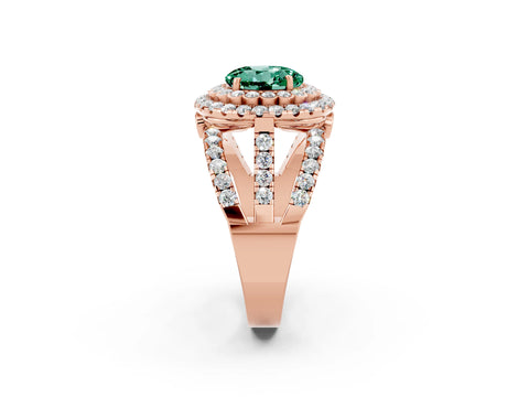 Rose gold Double Halo Round Cut Diamond Split Shank Pave Set Ring_2