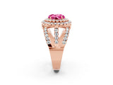 Rose gold Double Halo Round Cut Diamond Split Shank Pave Set Ring_2