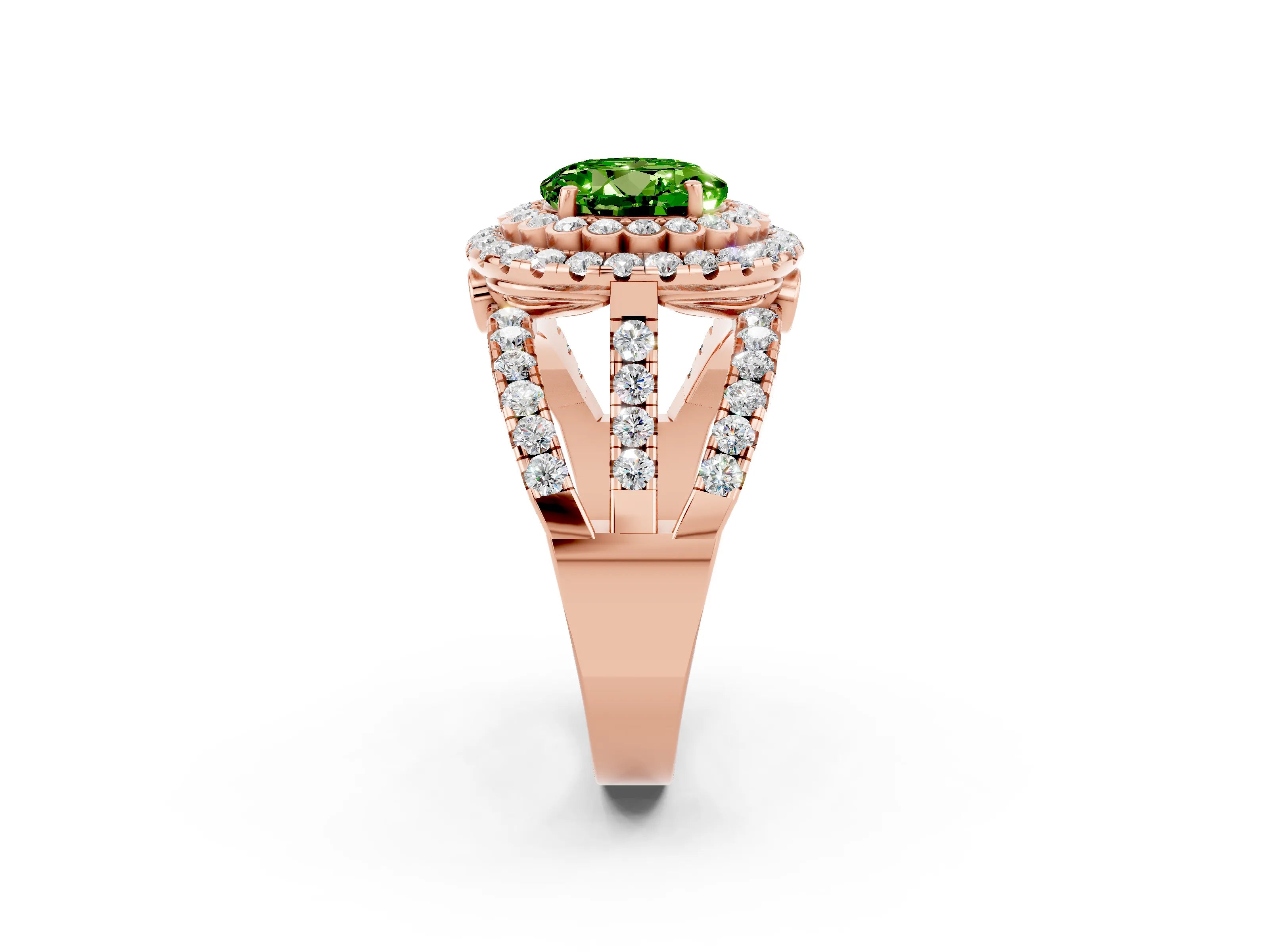 Rose gold Double Halo Round Cut Diamond Split Shank Pave Set Ring_2