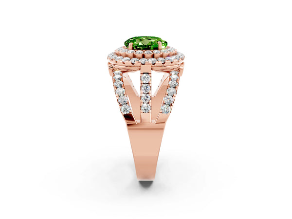 Rose gold Double Halo Round Cut Diamond Split Shank Pave Set Ring