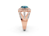 Rose gold Double Halo Round Cut Diamond Split Shank Pave Set Ring_2