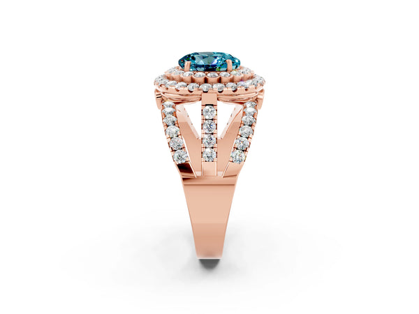 Rose gold Double Halo Round Cut Diamond Split Shank Pave Set Ring