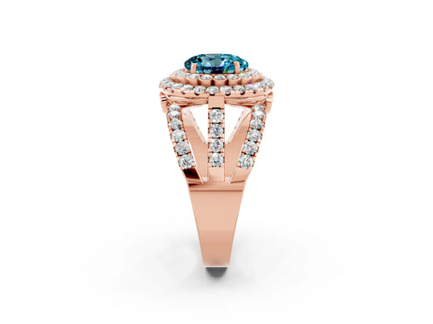 Rose gold Double Halo Round Cut Diamond Split Shank Pave Set Ring_2