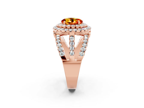 Rose gold Double Halo Round Cut Diamond Split Shank Pave Set Ring_2