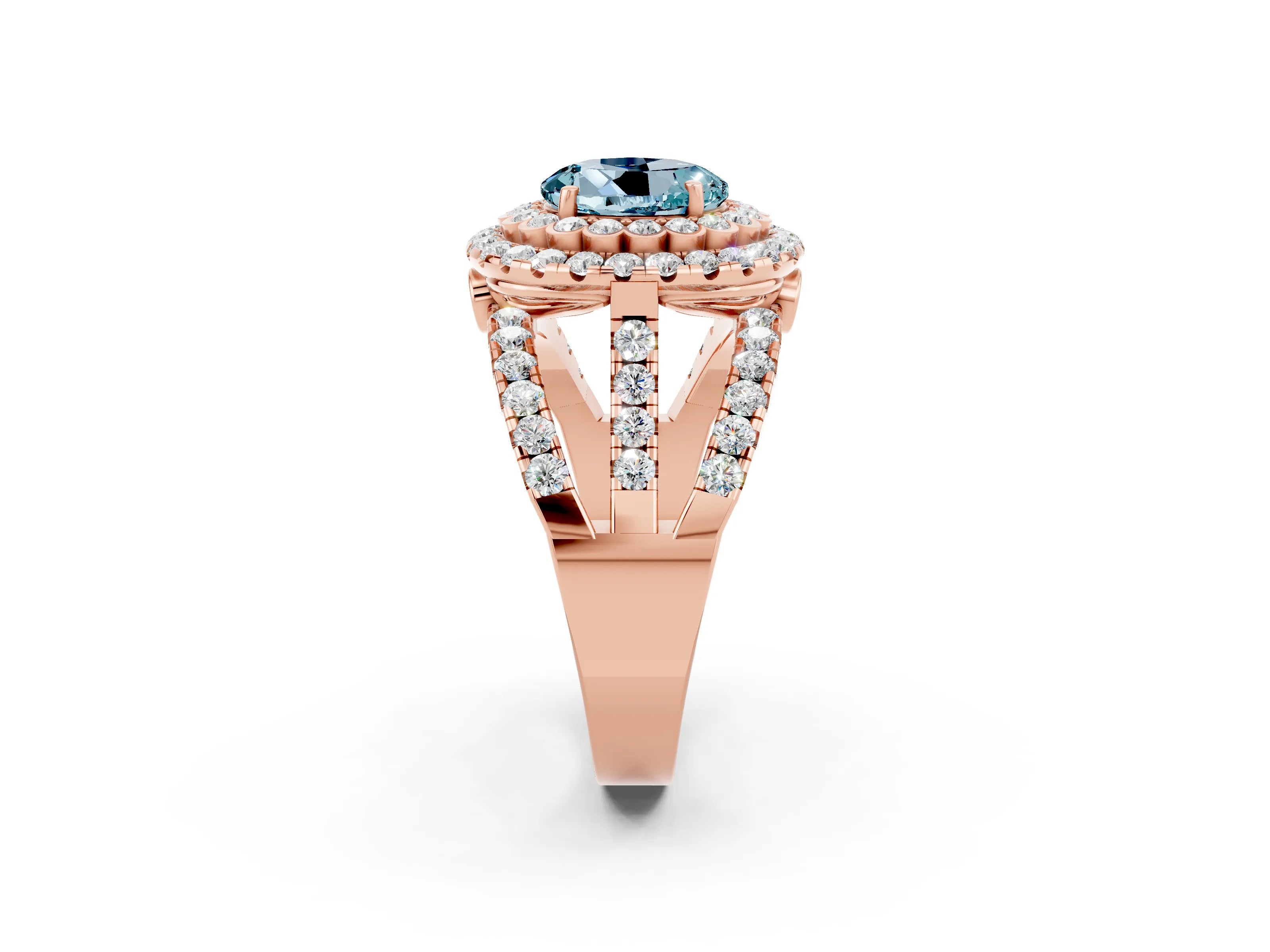 Rose gold Double Halo Round Cut Diamond Split Shank Pave Set Ring_2