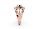 Rose gold Double Halo Round Cut Diamond Split Shank Pave Set Ring_2