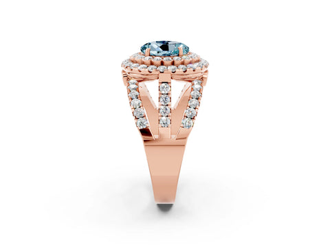 Rose gold Double Halo Round Cut Diamond Split Shank Pave Set Ring_2