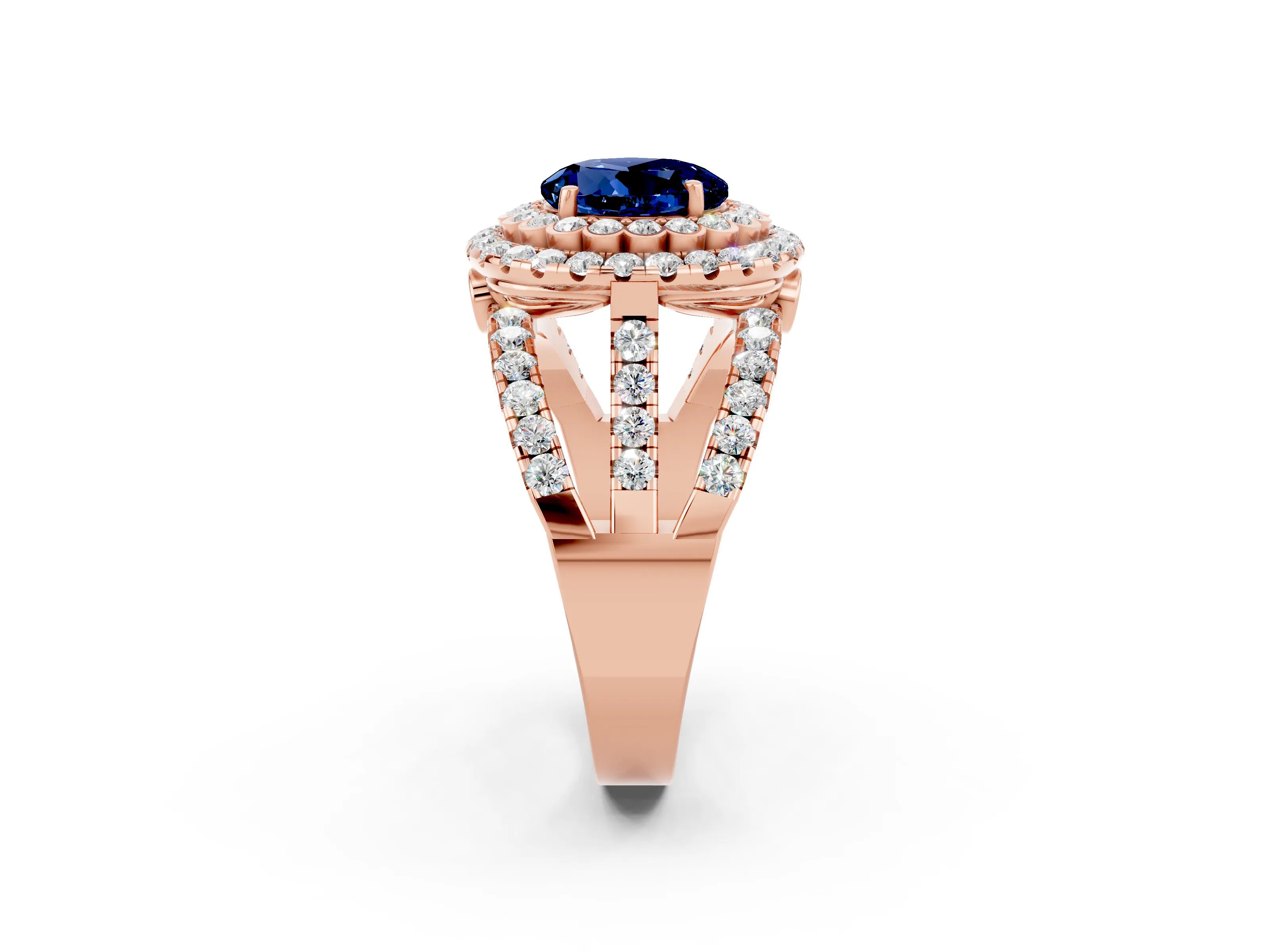 Rose gold Double Halo Round Cut Diamond Split Shank Pave Set Ring_2