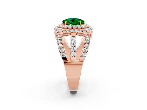 Rose gold Double Halo Round Cut Diamond Split Shank Pave Set Ring_2