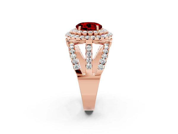 Rose gold Double Halo Round Cut Diamond Split Shank Pave Set Ring
