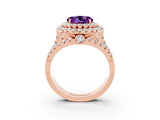 Rose gold Double Halo Round Cut Diamond Split Shank Pave Set Ring_3