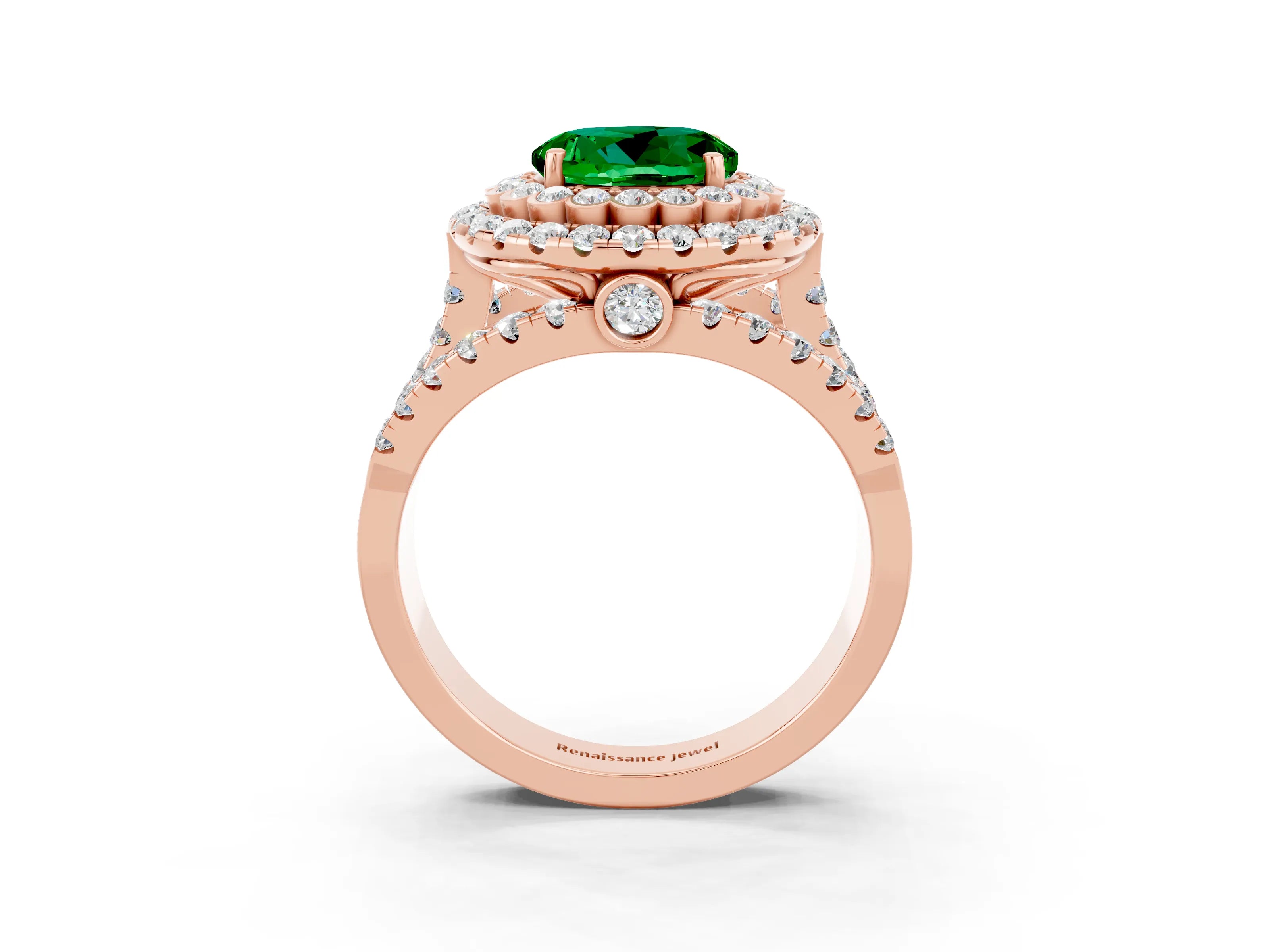 Rose gold Double Halo Round Cut Diamond Split Shank Pave Set Ring_3