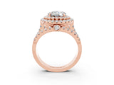 Rose gold Double Halo Round Cut Diamond Split Shank Pave Set Ring_3
